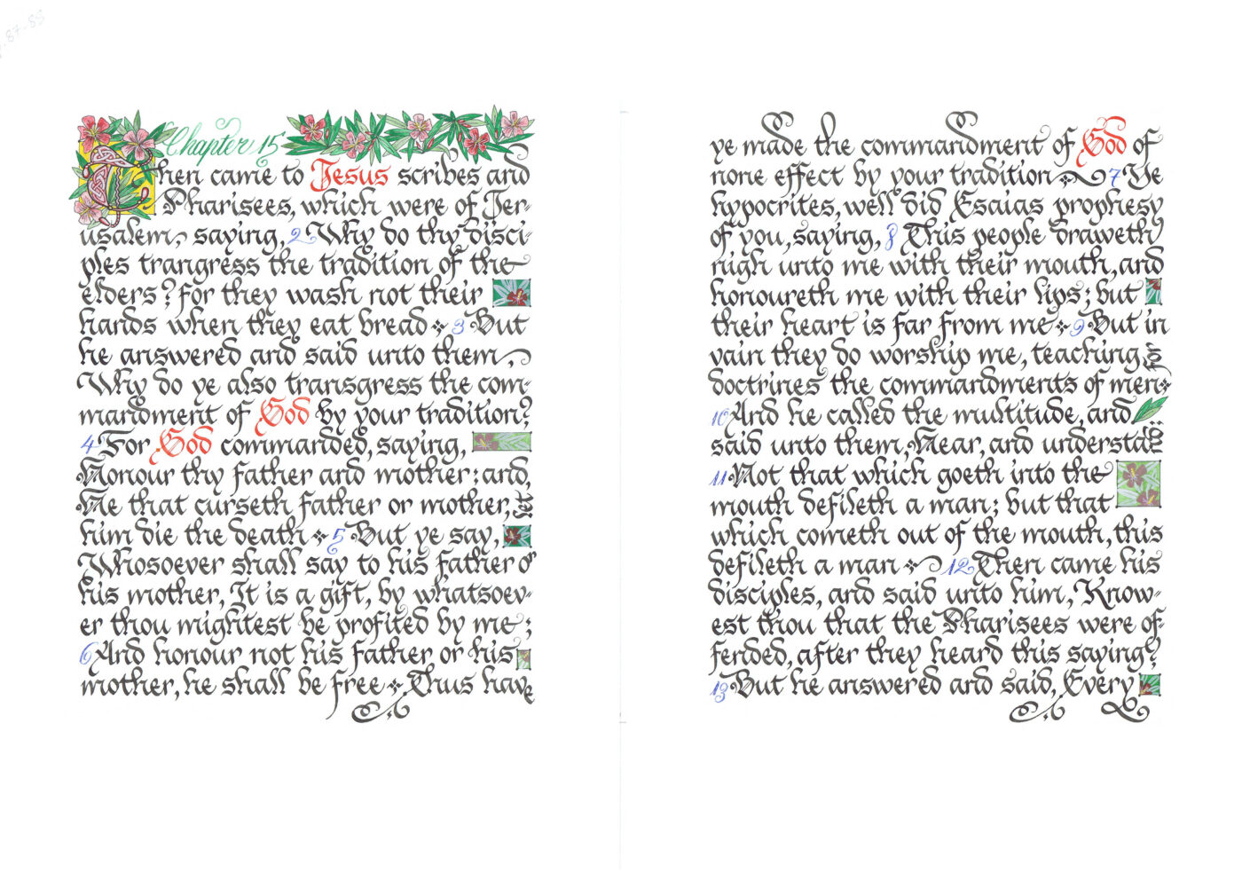 Page of the Illuminated Gospel of St Matthew by Jane Sullivan